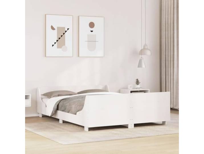 RJPLMFV Bettgestell, Weiß, 120 x 190 cm, massives Kiefernholz Ohne Matratze, Kopfteil inklusive, Lattenrost, rustikales Design, stabil und langlebig