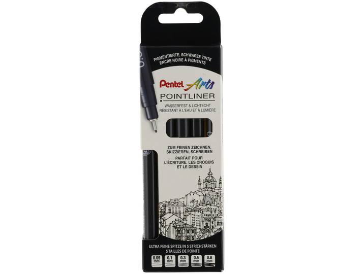 Pentel Pigment Fineliner (Schwarz, 5 Stück)