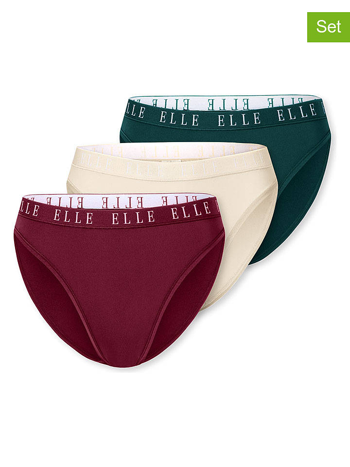 ELLE 3er-Set: Slips in Bordeaux/ Creme/ Grün - S