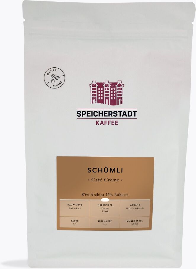 Speicherstadt Schümli Café Crème   1 kg   Ganze Bohne   Aromatische Kaffeemischung für den perfekten Genuss aus dem Vollautomaten oder Siebträger