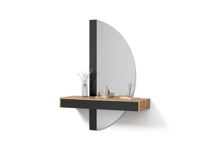 Livinity Schminktisch Ascona, Schwarz 120 cm Schminkkonsole · LED-Spiegel · Wandhängend · Halbmondspiegel · Geriffelte Seitenleiste