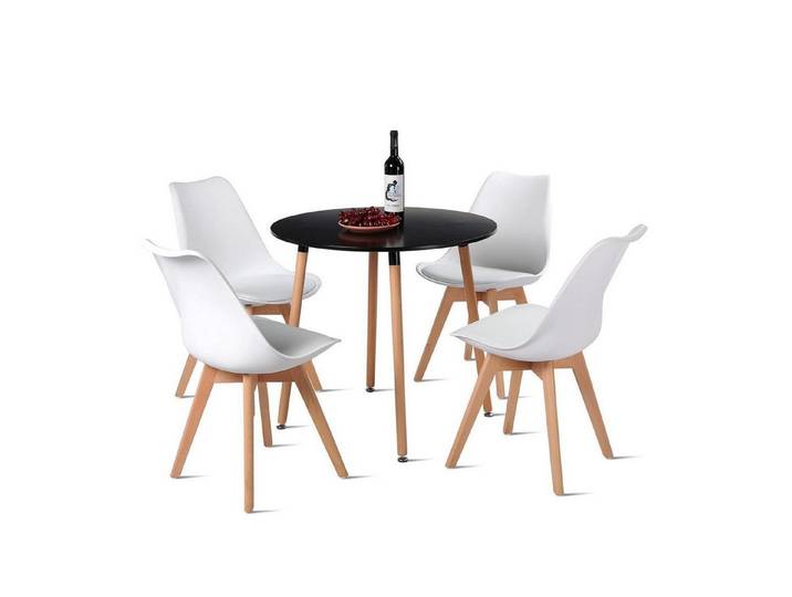 LuxusKollektion Essgruppe Essgruppe Esstisch MDF Küche 80CM-Esstisch Schwarz 4 Weiß Buche Stühle