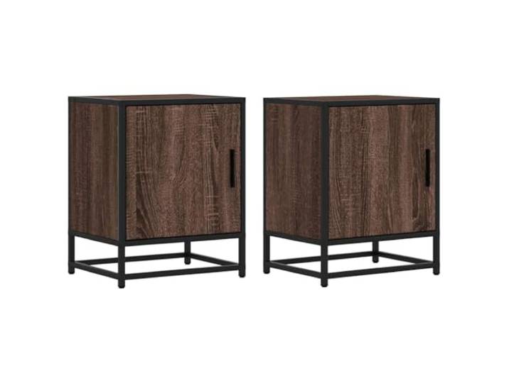 KUTYWEXFM Nachttisch 2er Set Braun Eiche-Optik Beistelltisch 40x31x50 cm Stabile Nachtschränke fürs Schlafzimmer mit Tür und Metallgestell bieten viel Platz für Bücher und Lampen.