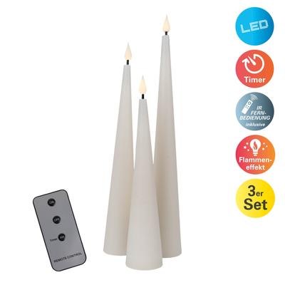 NÄVE LED Dekolicht "Nani", grau, 3, Ø 5cm, 3 Stk., Leuchten, 3er-Set LED Kerzen warmweiß, Echtwachs, Timer, Flammeneffekt