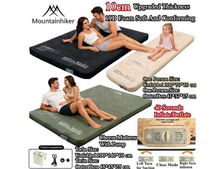 MOUNTAINHIKER – matelas auto-gonflant pour une ou deux personnes, épais de 10cm, Compact et pliable, pour Camping, lit de couchage, tapis d'air