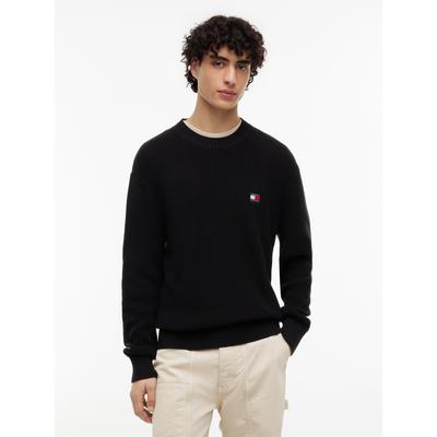 Strickpullover TOMMY JEANS "TJM REGULAR BADGE SWEATER", Herren, Gr. S, schwarz, Strick, Obermaterial: 100% Baumwolle, regular fit normal, Rundhals, Rippbündchen, Pullover Strickpullover