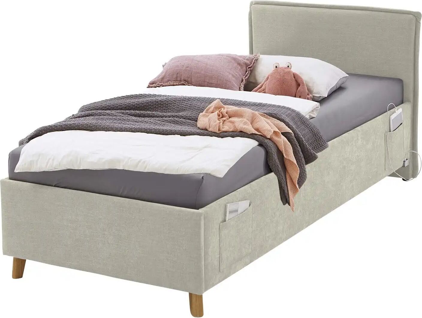 Höffner Polsterbett mit trendiger Kederumrahmung Fun ¦ beige ¦ Maße (cm): B: 103 H: 90