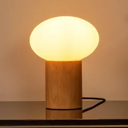 Lucide BIRTLE Tischlampe G9 Opal Glas Holz Japandi modern Ø20cm