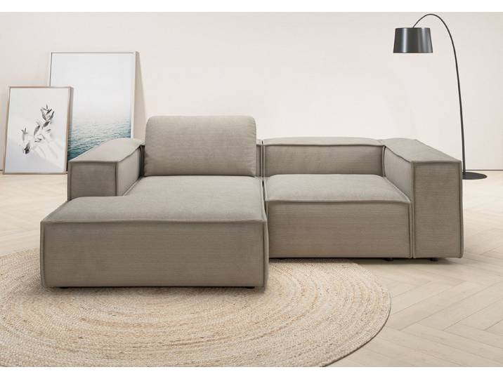 Home affaire Ecksofa Watertown, kompakte L-Form, Japandi Design, 246 cm Breite, modernes Ecksofa mit Feincordbezug, platzsparend & bequem