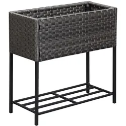 STILVORA Hochbeet Rattan braun mit Metallrahmen, Ablagefach, rückenschonende Höhe