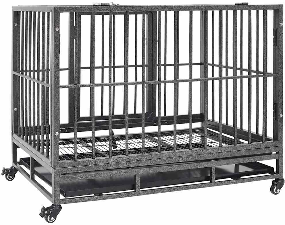vidaXL Jaula de perro resistente con ruedas acero 92x62x76 cm Negro