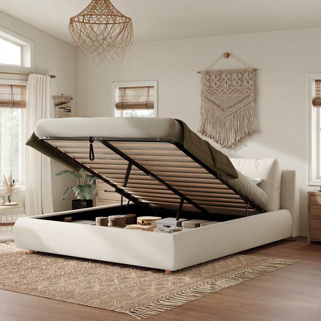 Brayden Studio Upholstered Ottoman Storage Bed White 77.5cm H X 147cm W X 221cm L