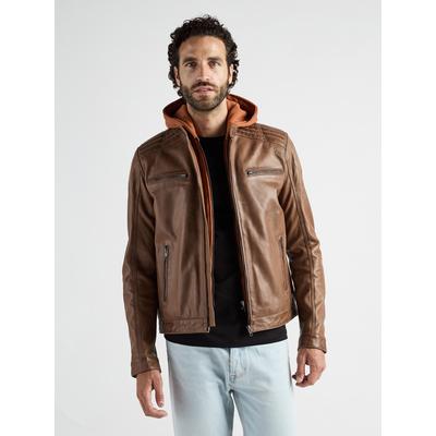 Bikerjacke JCC "993", Herren, Gr. 46, braun, Obermaterial: 100% Schafsleder. Futter: 100% Polyester. Kapuze: 65% Polyester, 35% Baumwolle, mit Knopf, Jacken
