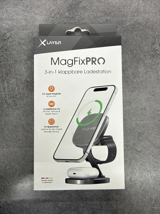 15 Watt XLAYER MagFix Pro 3 in 1 Induktive Ladestation grau