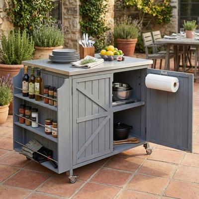 Cusp Barn "42.1"" Outdoor Kitchen Island with Side Shelf and Adjustable Shelf, Outdoor Grill Cart Kitchen Cabinet with Storage Cabinet"