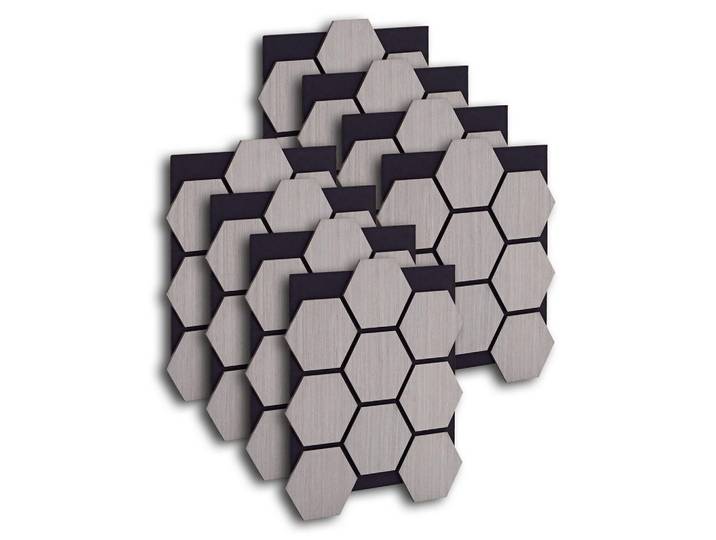 Homestyle4u Akustikpaneel Hexagon Grau 8 Stück, Holz, 62x76x2 cm, Tapeten & Wandverkleidungen, Akustikpaneele