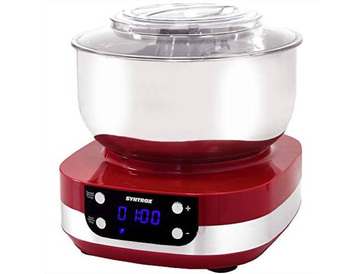 Syntrox Germany KM-800W RED Küchenmaschine Knetmaschine Mixer, Edelstahl-Behälter, 5 Liter
