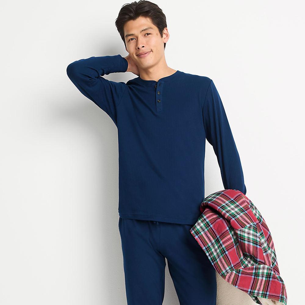 Henley-Schlafshirt für Herren, Herren, size: regular, Blau, Baumwolle, by Lands' End