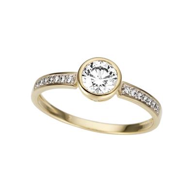 Solitärring FIRETTI "Schmuck Geschenk Gold 333 Damenring Verlobungsring Goldring Solitär" Gr. 19, gelb (gelbgoldfarben, weißgoldfarben, kristallweiß), Fingerringe, Damen, 19, Gelbgold 333, 1,5mm, mit Zirkonia (synth.)