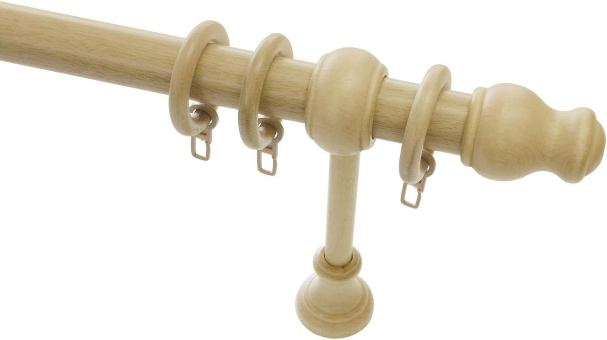 Gordijnroede Set Naturel - Houten Raambekleding Stang - 120 cm