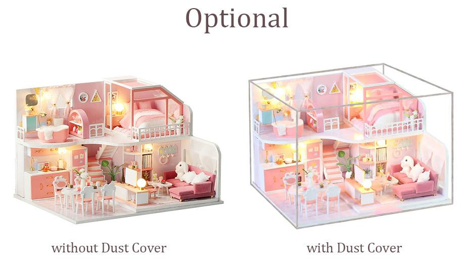 Gistuch Zelfbouw miniatuur poppenhuis met meubels, LED-verlichting en stofkap
