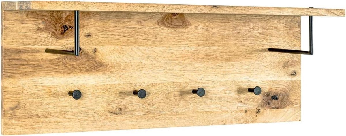Wandkapstok van massief eikenhout in het zwart, B: 80 cm, D: 30 cm