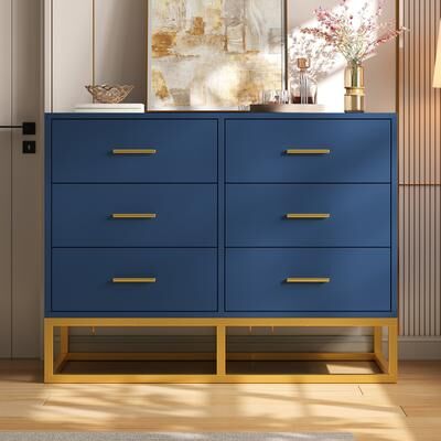 Loedds 6-Drawer Modern Dresser with Metal Legs, Handles and Large Storage