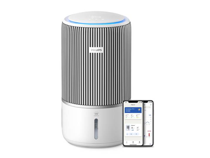 Kombigerät Luftbefeuchter und -reiniger PHILIPS AC3420/10 PureProtect Water 3400 Series, Luftreinigungsrate 300 m³/h , weiss (silber, arktisweiß), B:28,5cm H:52cm T:28,5cm, Luftreiniger, Kombigerät Luftbefeuchter und -reiniger, mit HEPA-& Aktivkohlefilter, 650 ml/h Befeuchtungsrate, WLAN, Air+ App