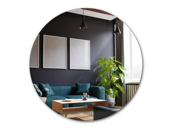 Tulup Spiegel 70 cm Runder, Blaugrau, Glas, Formgebogen, 70x70x0.4 cm, Spiegel, Wandspiegel