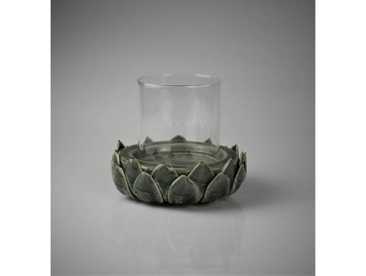 Windlicht AM DESIGN aus Steingut , grau, B:13cm H:14cm, Glas, Steingut, Kerzenhalter, Windlicht, BxH: 13x14 cm
