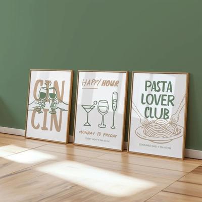 Uplifted Finds Cin Cin Social Triptych   3 Pack Retro Italian Cocktail Art   Executive Kitchen & Bar Cart Sanctuary Decor tl2030 3 Pcs 50 X 70 Cm No Frame