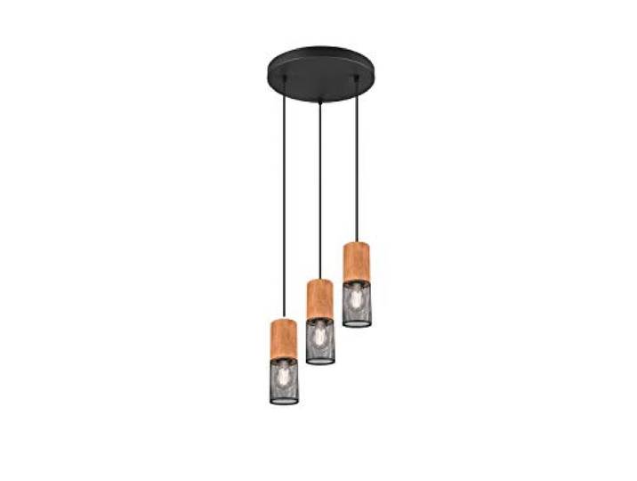 Trio Leuchten Pendelleuchte Tosh 304330332, Metall Schwarz matt, Holz, exkl. 3x E27
