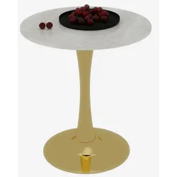 STILVORA Couchtisch Beistelltisch Rund Golden+Weiß 72x70x70 cm mit Kunstmarmor Tischplatte, minimalistisches Design, vielseitig als Sofa und Esstisch