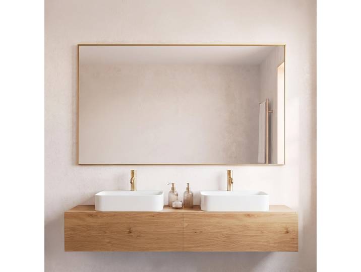 Grand miroir mural rectangulaire de salle de bain avec cadre en métal doré 120 x 75 cm