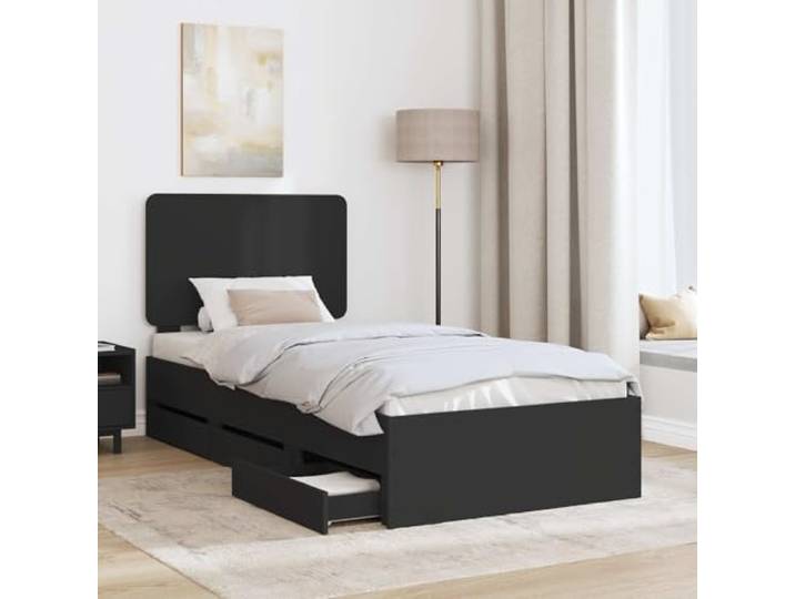 SKTQYQO Bettgestell, schwarz, 100 x 200 cm, aus technischem Holz Mit 6 versteckten Schubladen, robuste Latten, einfache Montage, Verwendung im Innenbereich