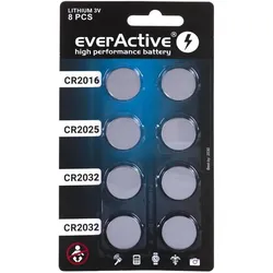 Set mit 8 Everactive Lithiumbatterien 4 x Cr2032, 2 x Cr2025, 2 x Cr2016