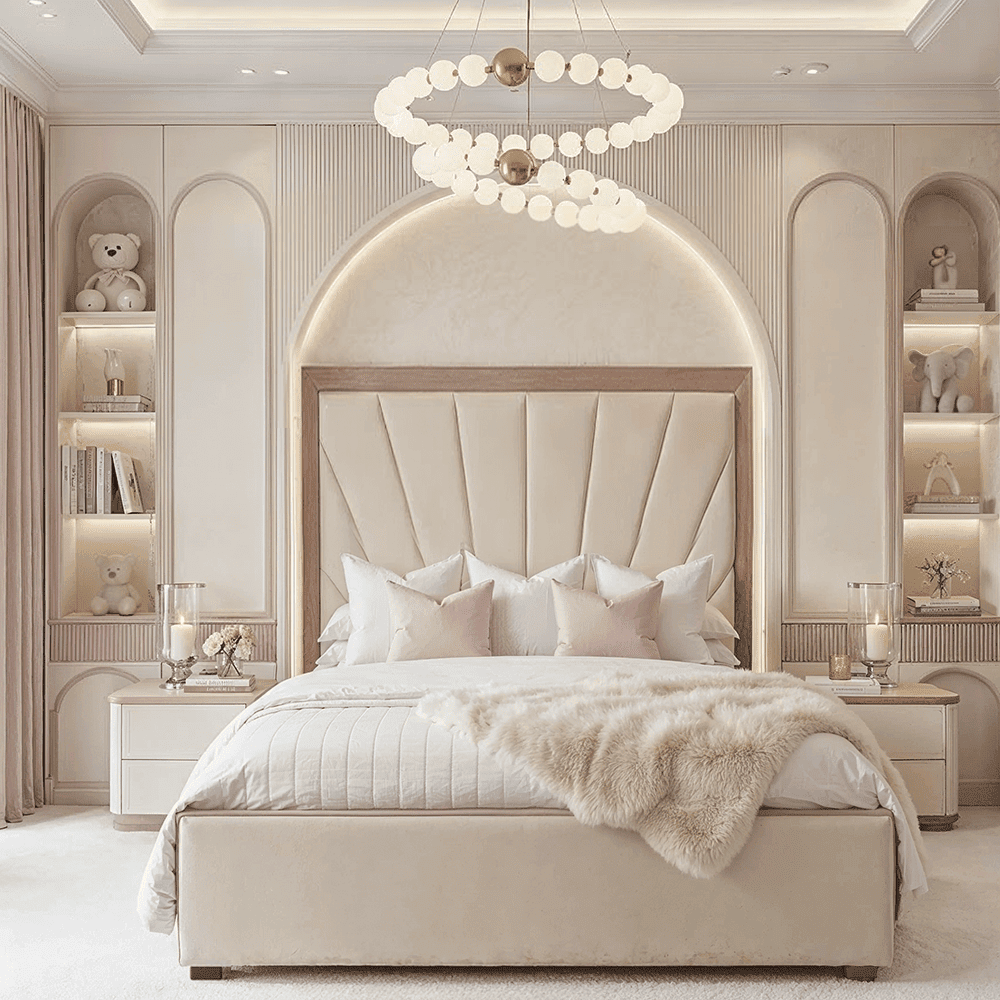 Barcelona Cream & Pink Sunburst Bed, Super King / Ottoman Storage