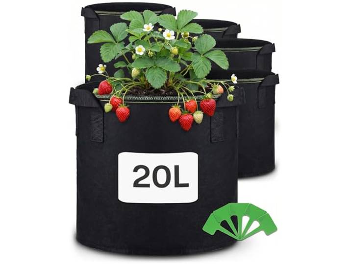 Plantenzakken met Handvat 20L - 5 Plant Groeien Zakken met handvat en Etikettering - Voor kruiden, bloemen en aardbeien