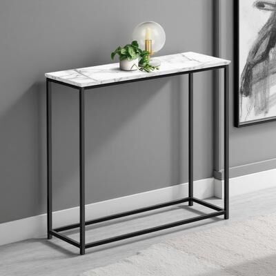 ZWYO HOSIMU "31.5"" Marble Look Laminate Accent Table - Contemporary Console with Metal Frame for Living Room & Bedroom"