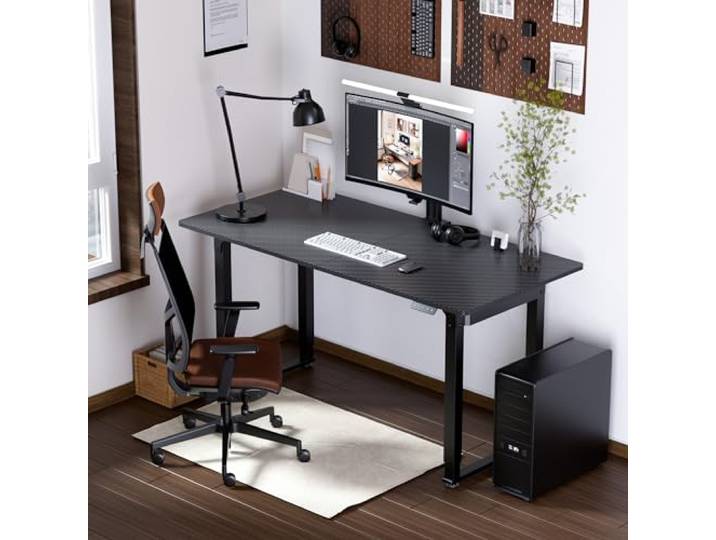 pro.tec Höhenverstellbarer Schreibtisch Kirkkonummi Höhenverstellbares Tischgestell Tischplatte Holzplatte mit elektrischem Gestell 180x80cm Schwarz