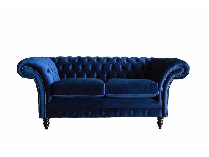 Xlmoebel Chesterfield-Sofa Blaue 2-Sitzer Couch aus Textil für Büro und Einrichtung, Sofa 1 Teile, Made in Europa
