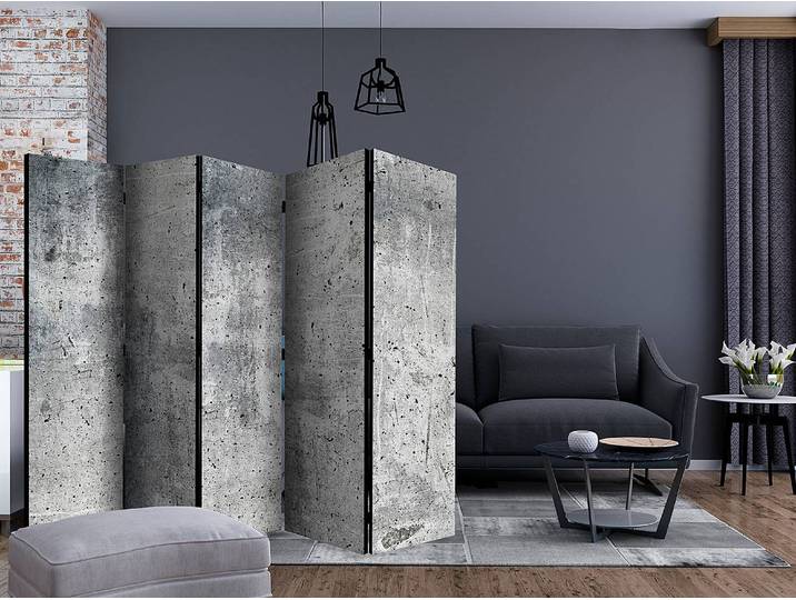 Paravent Fresh Concrete Akustik Vlies auf Massivholz Grau 225 x 172cm