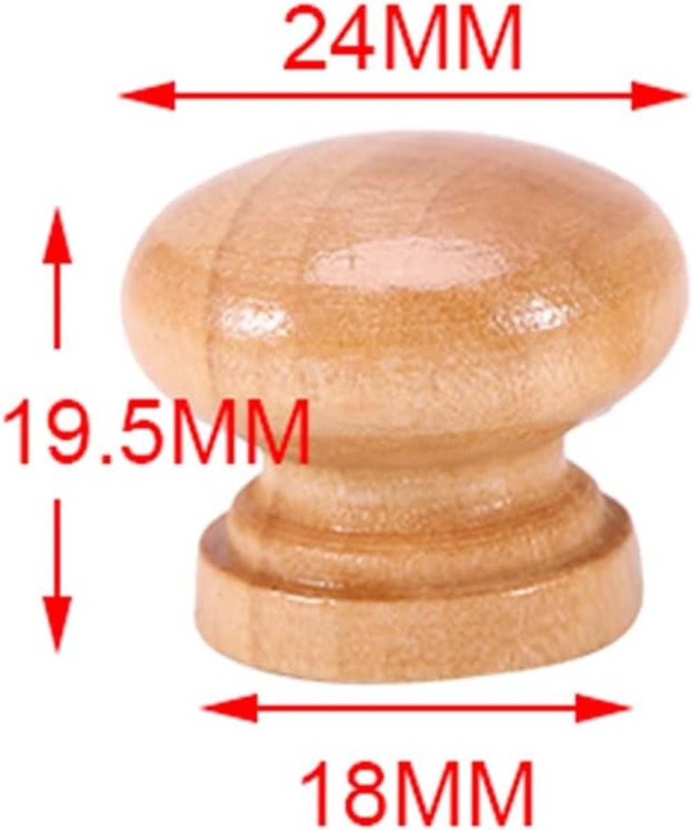 Set van 10 natuurlijke houten knop handgrepen voor kasten - rond en paddenstoelvormig, inclusief schroeven, 24mm
