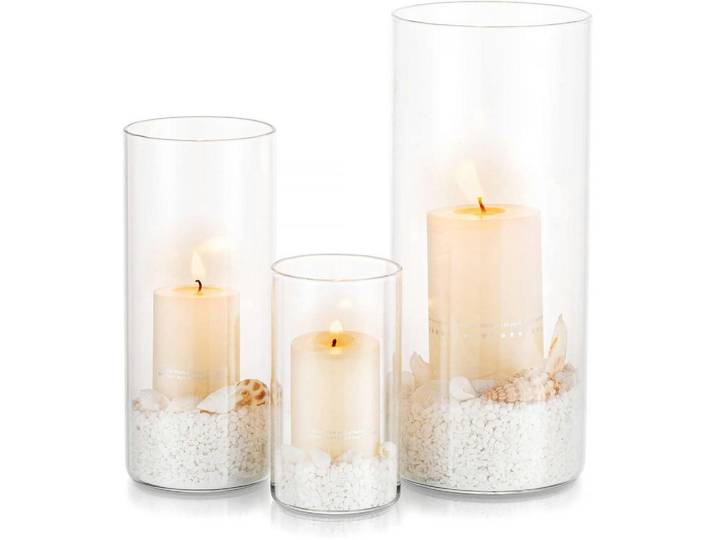 Windlicht Glas Set 3-teilig Zylinder modern, Transparent, 20 cm, Dekoration, Kerzen & Kerzenhalter, Teelichthalter
