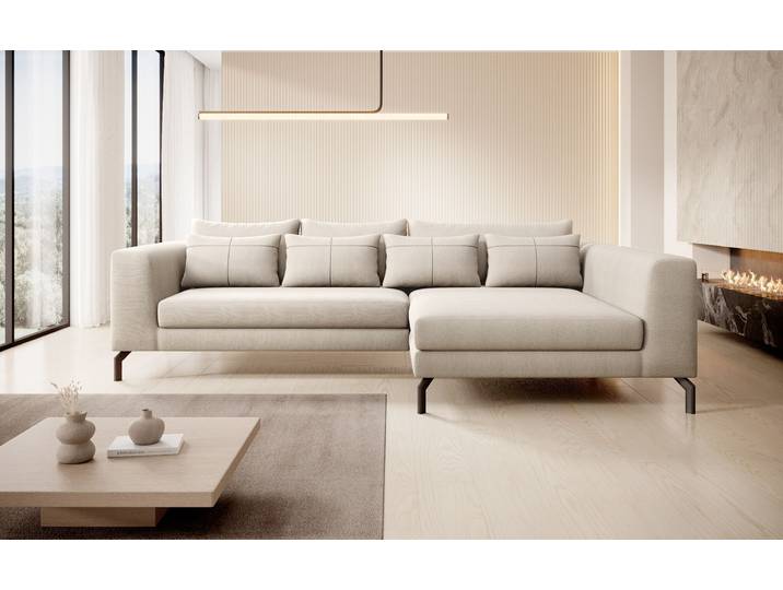 Ecksofa HOME AFFAIRE Cross, mit softem Sitz, L-Form, wendbare Zierkissen, Breite 284 cm , beige, B:284cm H:82cm T:172cm, 92% Polyester / 8% Nylon, Sofas, Ecksofa, Couch mit vielen Kissen, stylische Kreuznaht, elegante Metallfüsse
