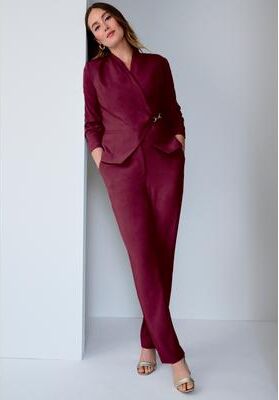 Plus Size Women's Wrap Jacket Pantsuit by Jessica London in Rich Burgundy (Size 34 W)