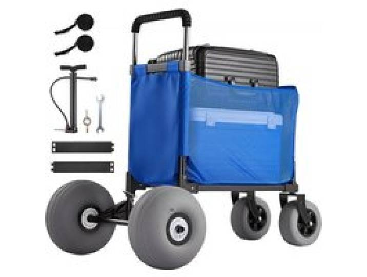 VEVOR Bollerwagen mit Ballonreifen (12 Zoll), Faltbarer Strandwagen mit 4-stufig Einstellbarem Schaumstoffgriff und Pumpe, Handwagen (75 kg Belastbar), Strandkarre Ideal für Camping, Angeln und Garten