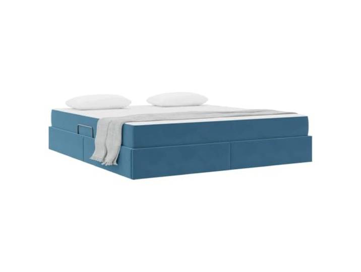 KTHLBRH Boxspringbett mit Matratze, Dunkelblau, 180 x 200 cm Luxuriöser Samt, Metallgestell, hydraulischer Aufzug, Lattenrost im Lieferumfang enthalten