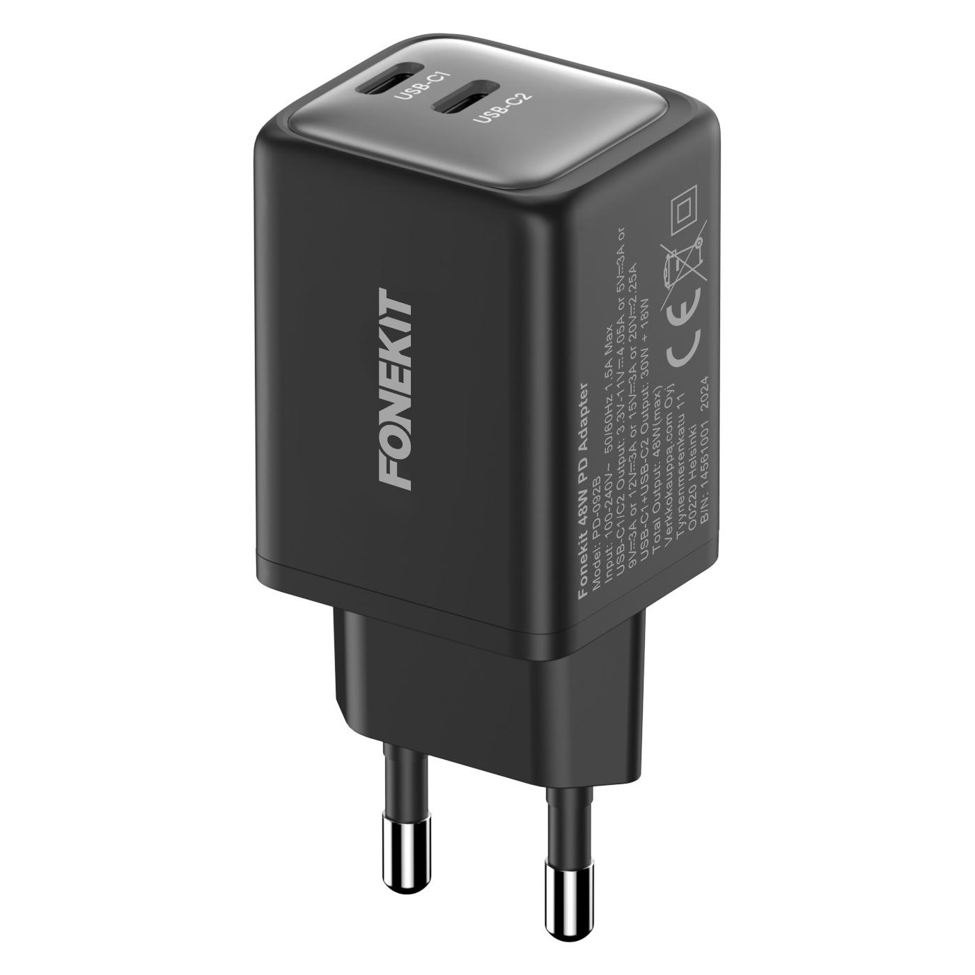 FoneKit GaN PD 48W Charger, USB-C + USB-C, black (48 W, 2 Ports) (54378498)