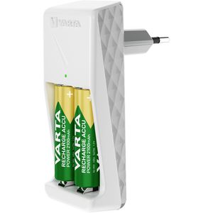 Varta Akku-Ladegerät Mini Charger 57656, für AA, AAA Akkus, 2 Ladeschächte, mit 2 Akkus